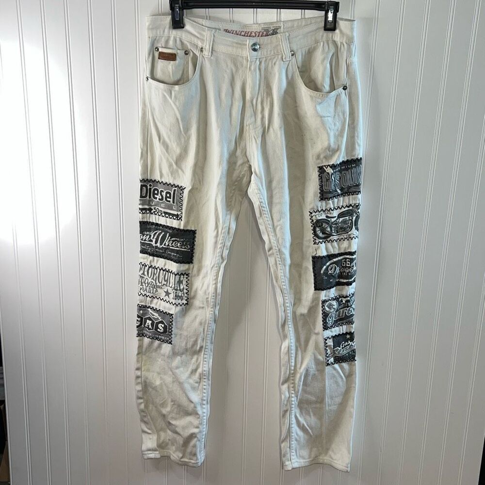Winchester American Legend Biker Pants Jeans 32/33 White Unique Grunge Patched